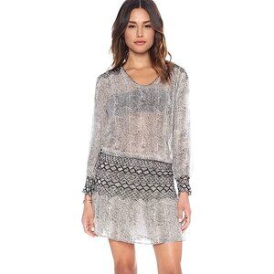 ULLA JOHNSON Anika Smocked Drop Waist Gray Silk Semi Sheer Mini Dress REVOLVE